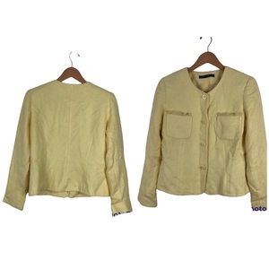 Perry Ellis Tweed Yellow Chest Pockets Long Sleeves Blazer Size 8